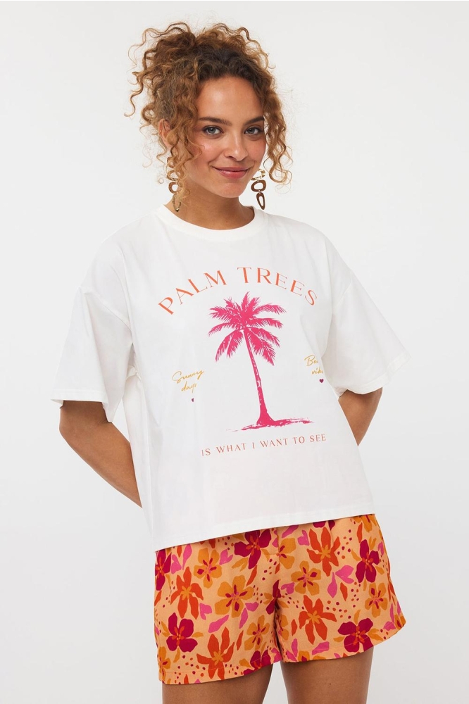 T SHIRT PALM TREES HSS2557 10014 OFF WHITE/MULTI